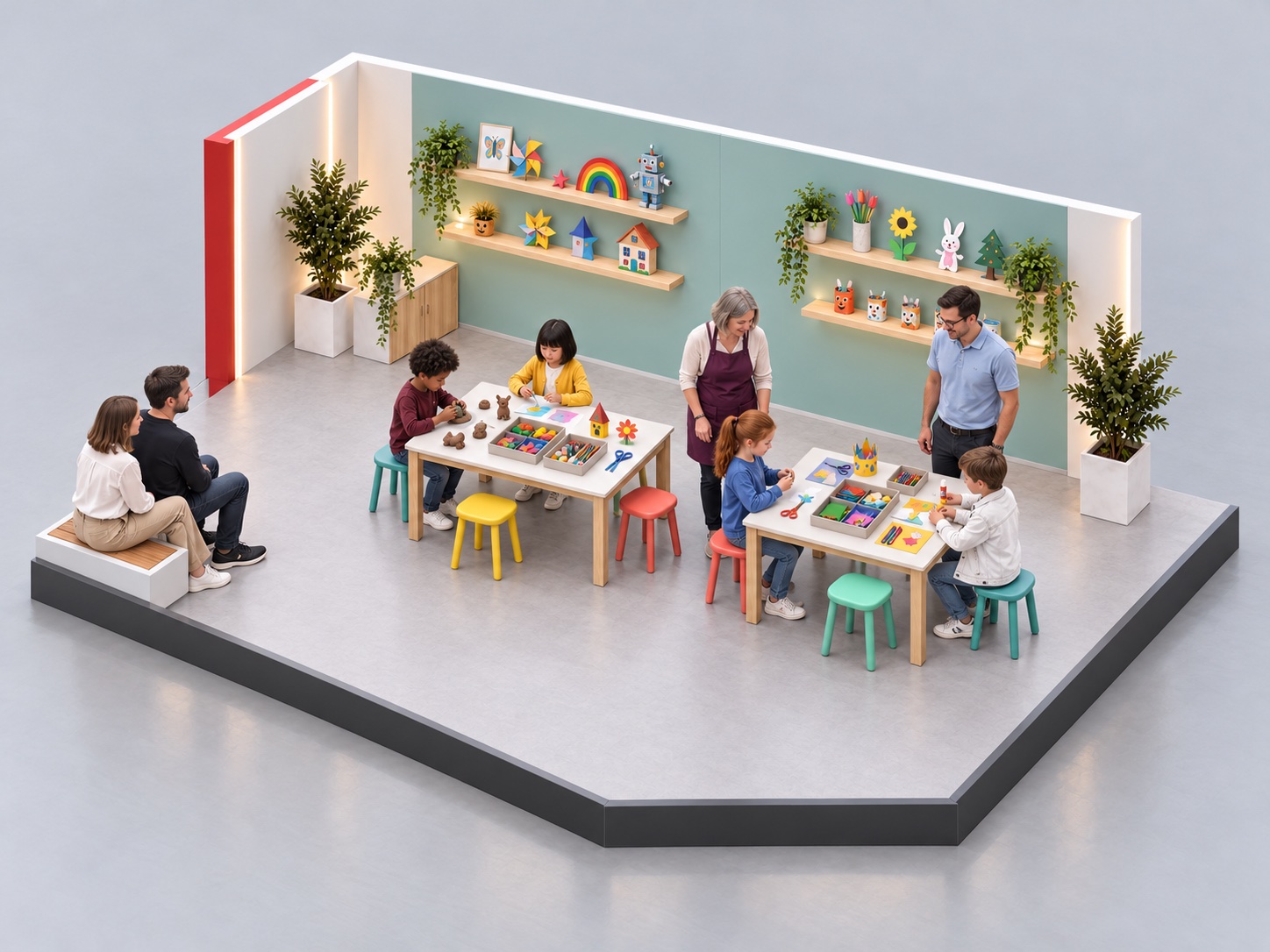 Vue isométrique du stand Nos ateliers créatifs