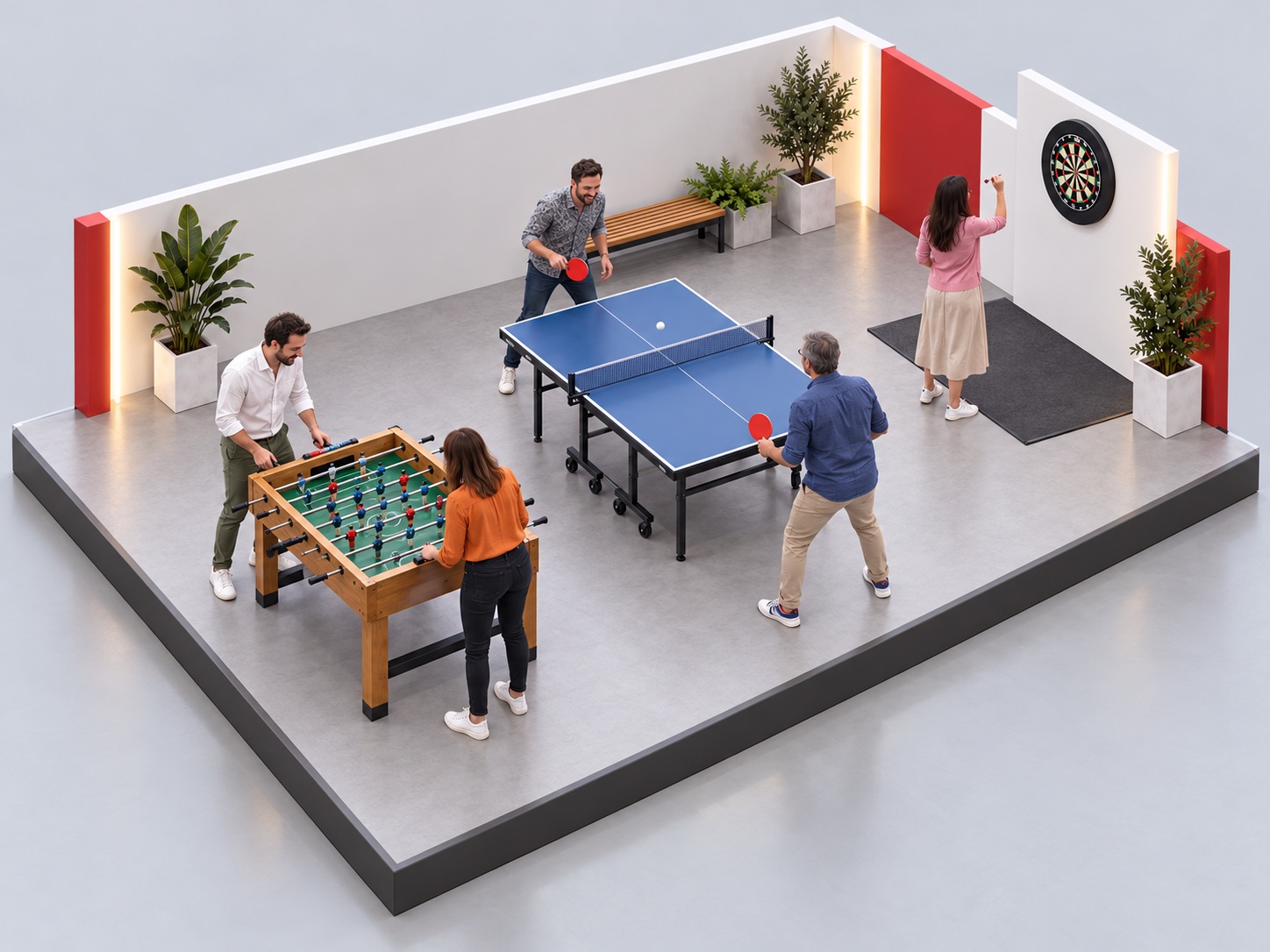 Vue isométrique du stand Jeux de convivialité