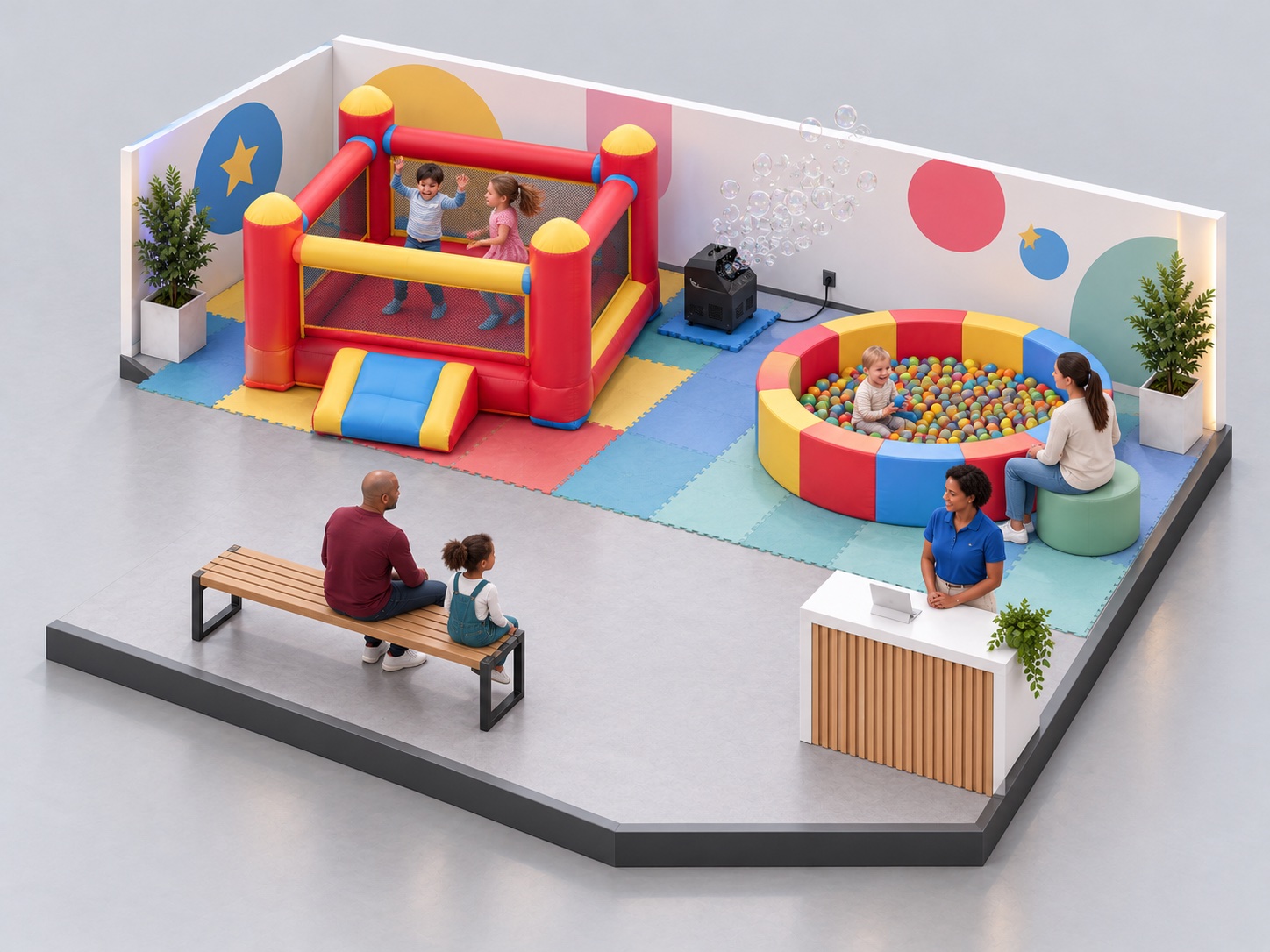 Vue isométrique du stand Jeux pour enfants