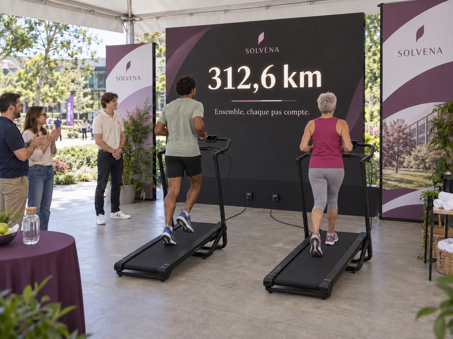 Deux participants contribuent au total de kilomètres sous un pavillon couvert