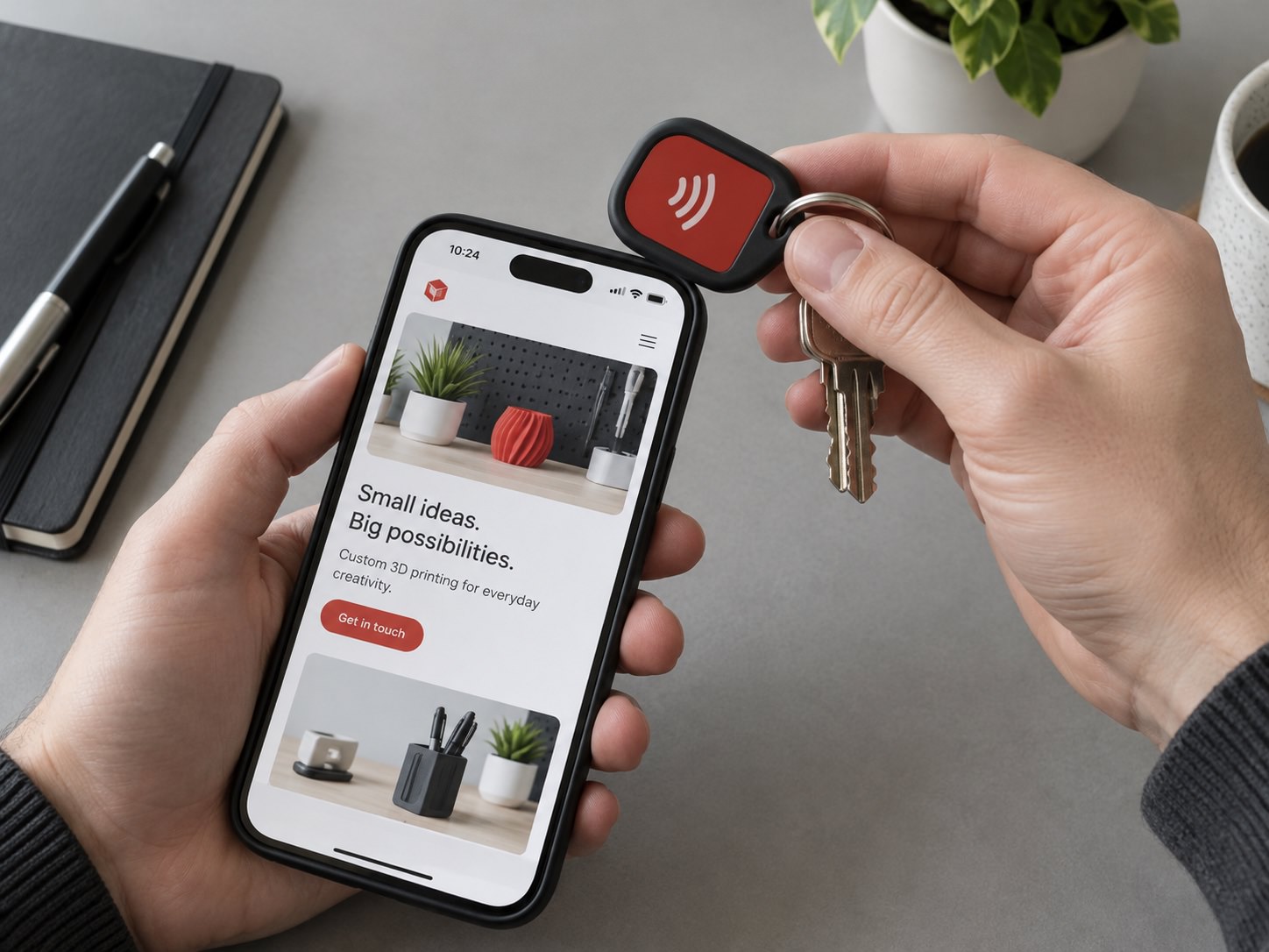 Porte-clés NFC approché d’un téléphone