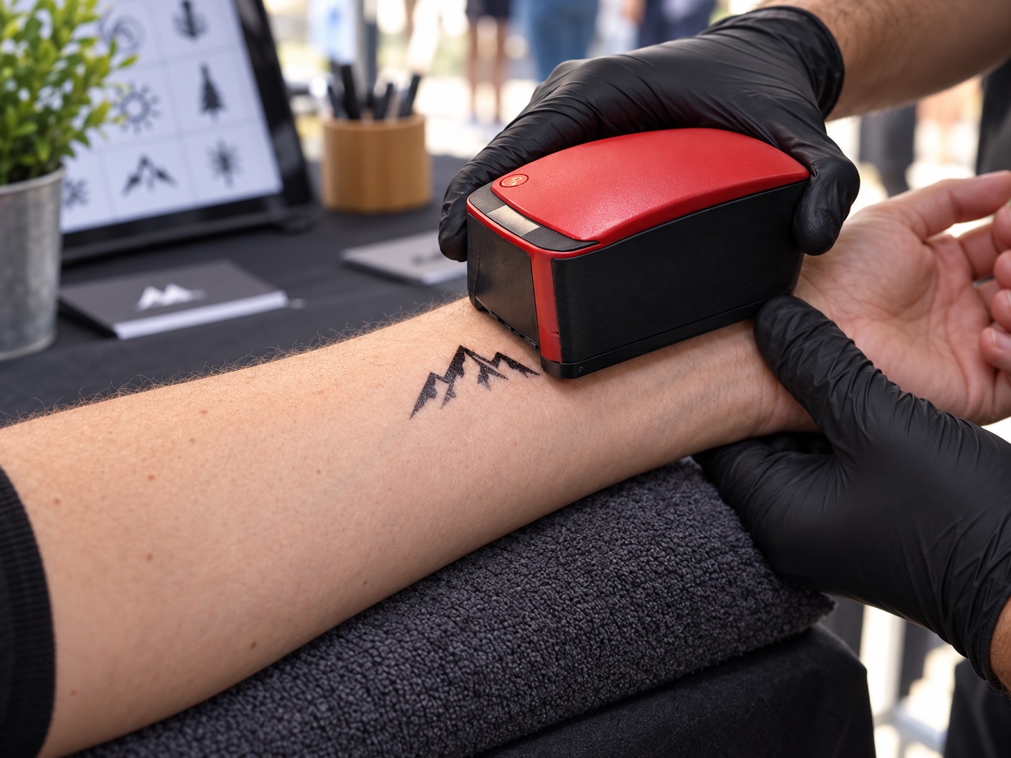Application d’un motif éphémère sur un avant-bras avec une imprimante portable