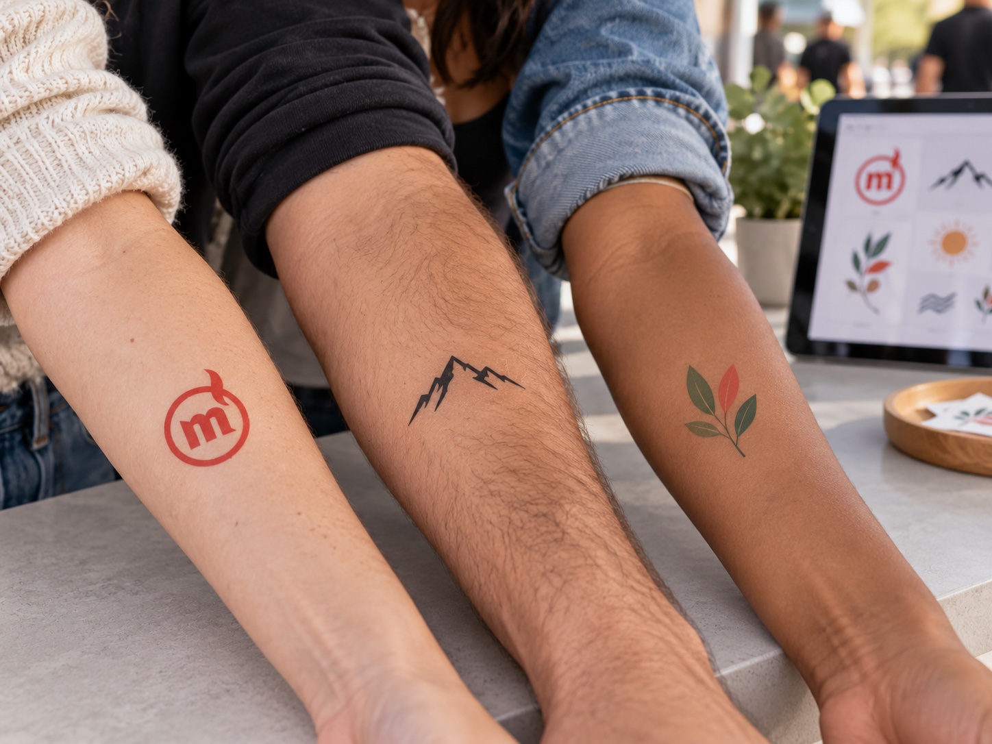 Motifs éphémères variés et logo Molotov imprimés sur des avant-bras